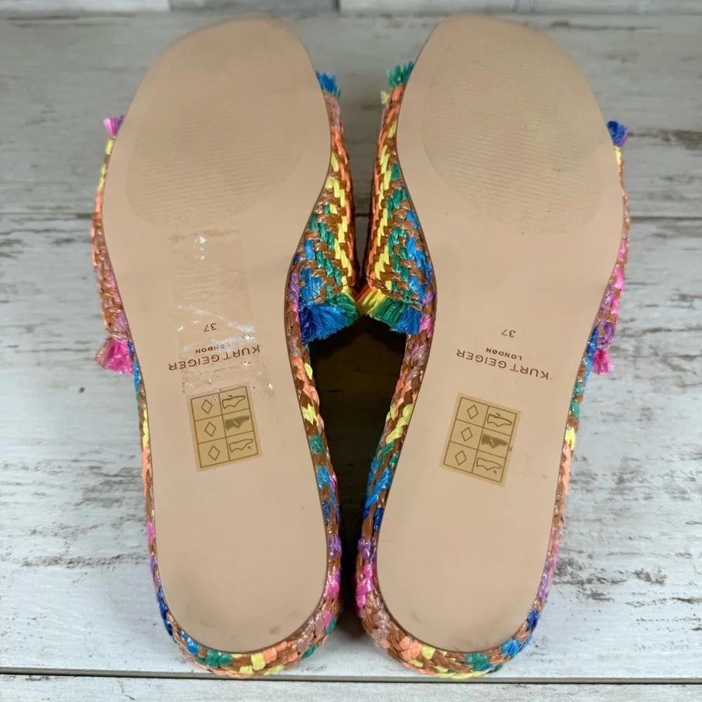 Kurt Geiger Kensington Eagle Casual Flat Raffia Slide Sandals EU 37 New Rainbow - Picture 15 of 16